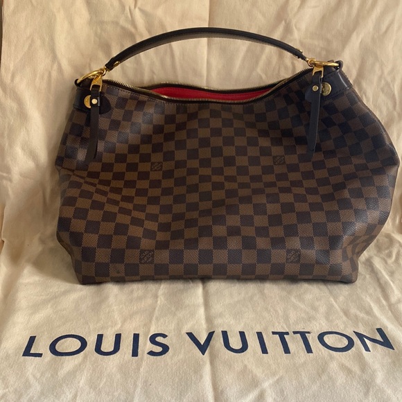 Louis Vuitton Brown, Pattern Print Damier Ebene Duomo Hobo